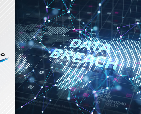 Virtual-Q logo next to graphic of world and the term "data breach"