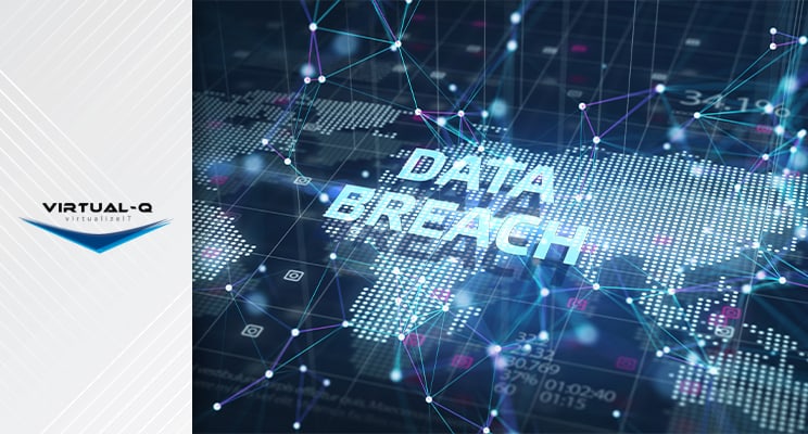 Virtual-Q logo next to graphic of world and the term "data breach"
