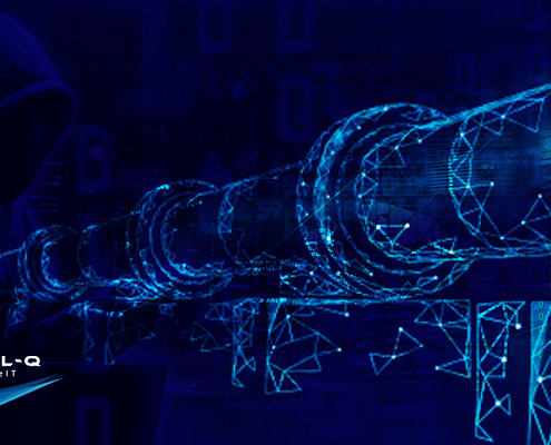 light blue illustrated pipeline graphic on dark blue background