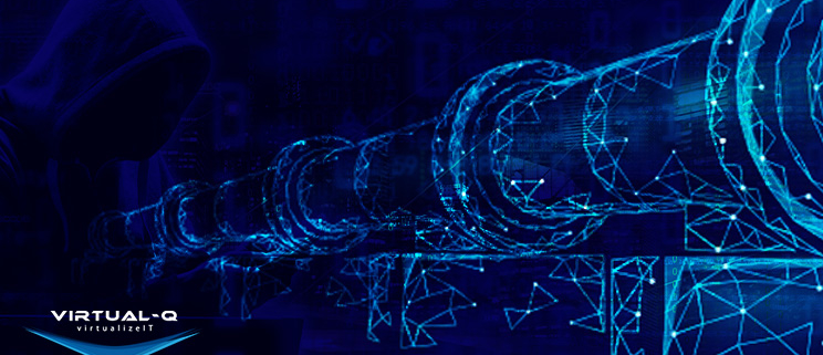 light blue illustrated pipeline graphic on dark blue background