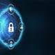 blue padlock cybersecurity graphic on dark background